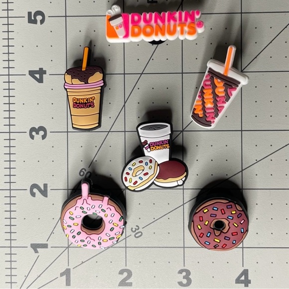 Shoe Charms 6 Food Charms for Clogs or Crocs Dunkin Donuts Coffee Donuts NWOTs - Picture 2 of 4